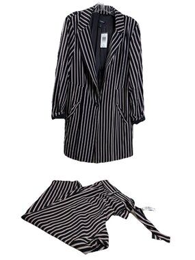 Torrid 18/20 Longline One Button Pinstripe Blk/Pnk/white Blazer & Pants Set NWT